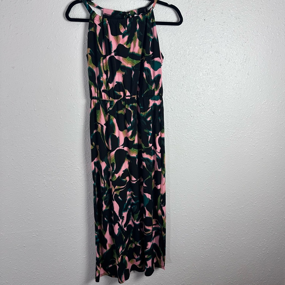 GILLI Pink, Black, and Green Sleeveless Halter Neck Maxi Dress Size XSP